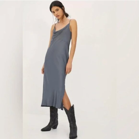 Anthropologie Elyse Slip Dress Medium Carbon Gray - Picture 2 of 10